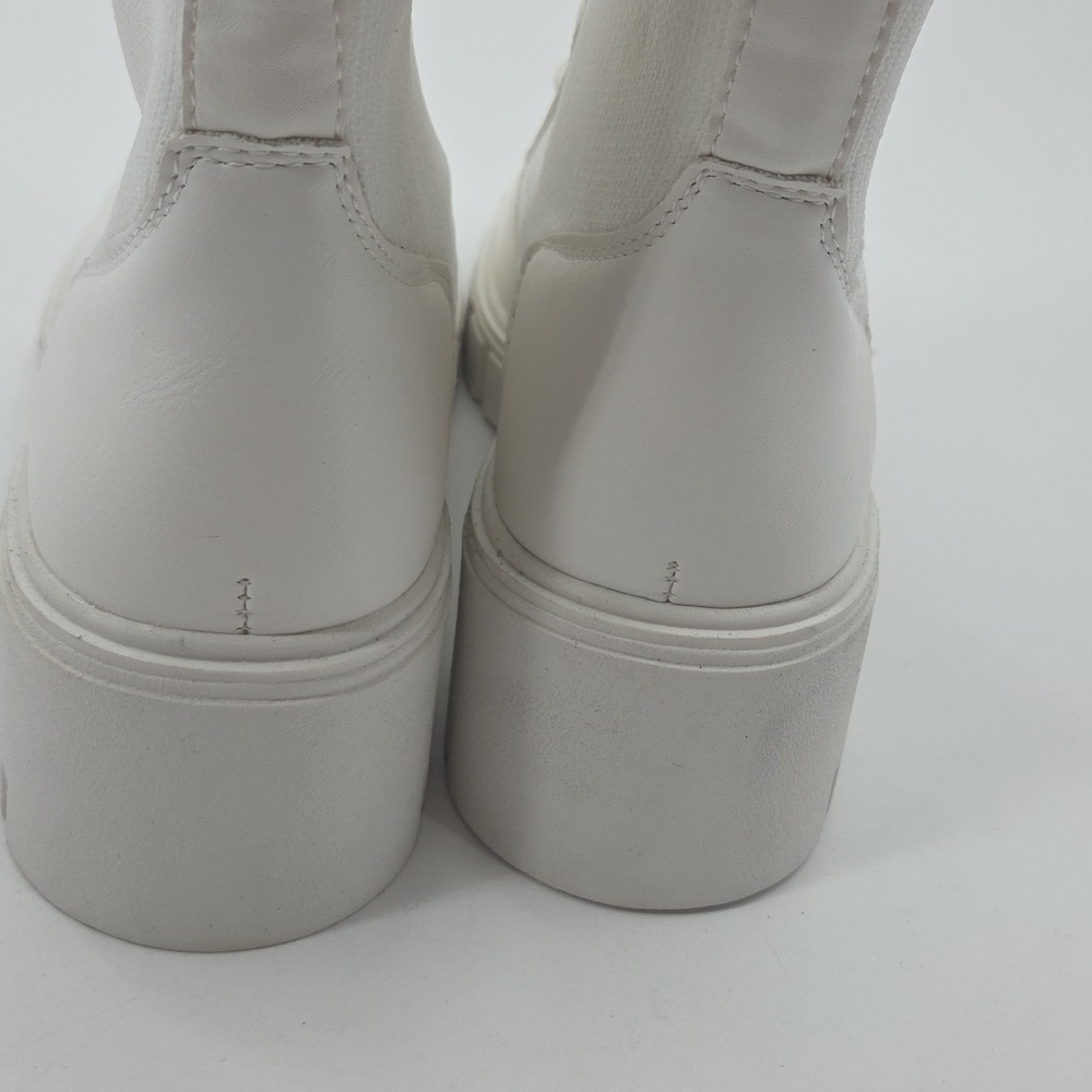 Women's White Knee-High Lace-Up Boots PU and Knit Material New - Picture 14 of 16